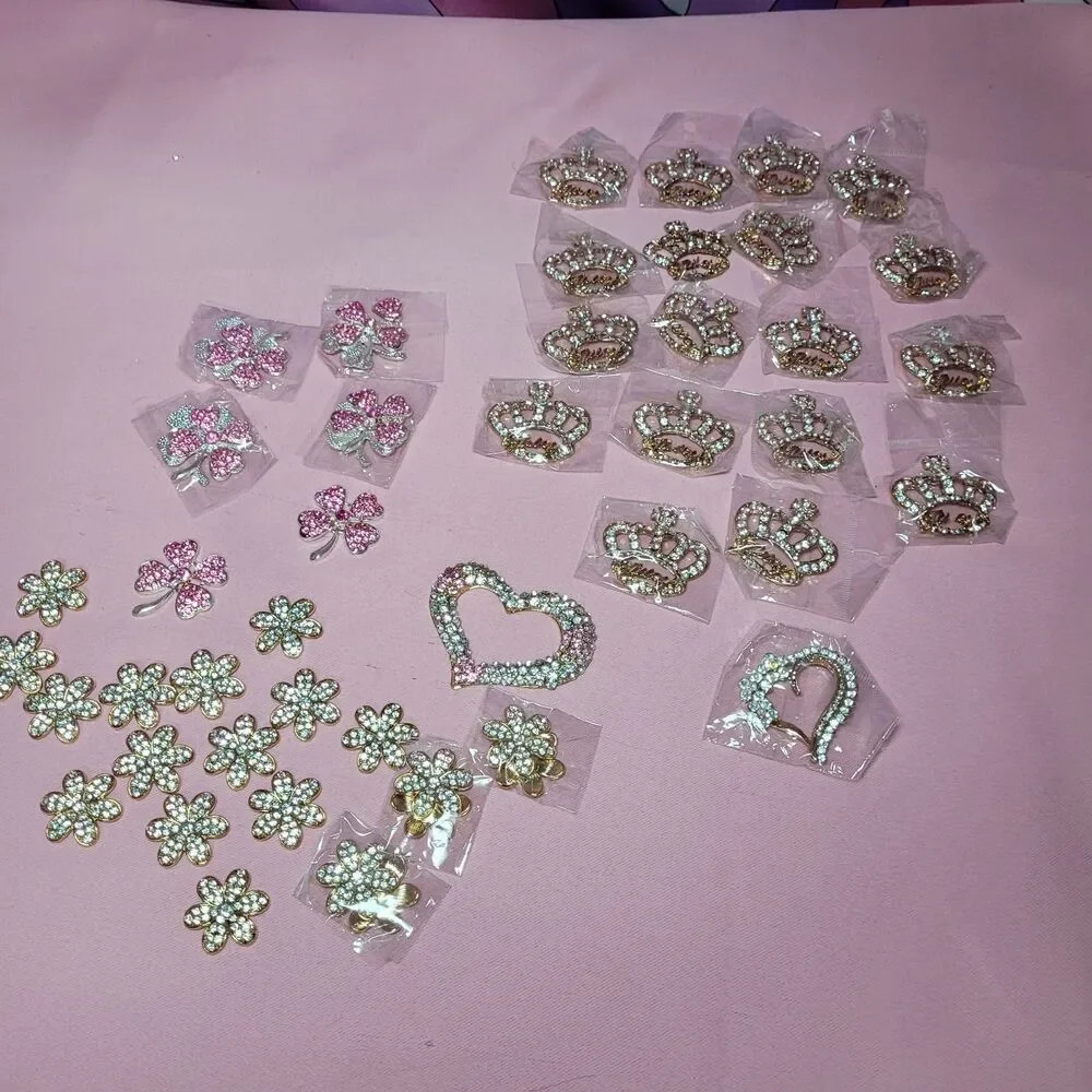 Large Lot Art Deco Enamel Rhinestone Metal Bling Cabochon Pin Brooches Designer